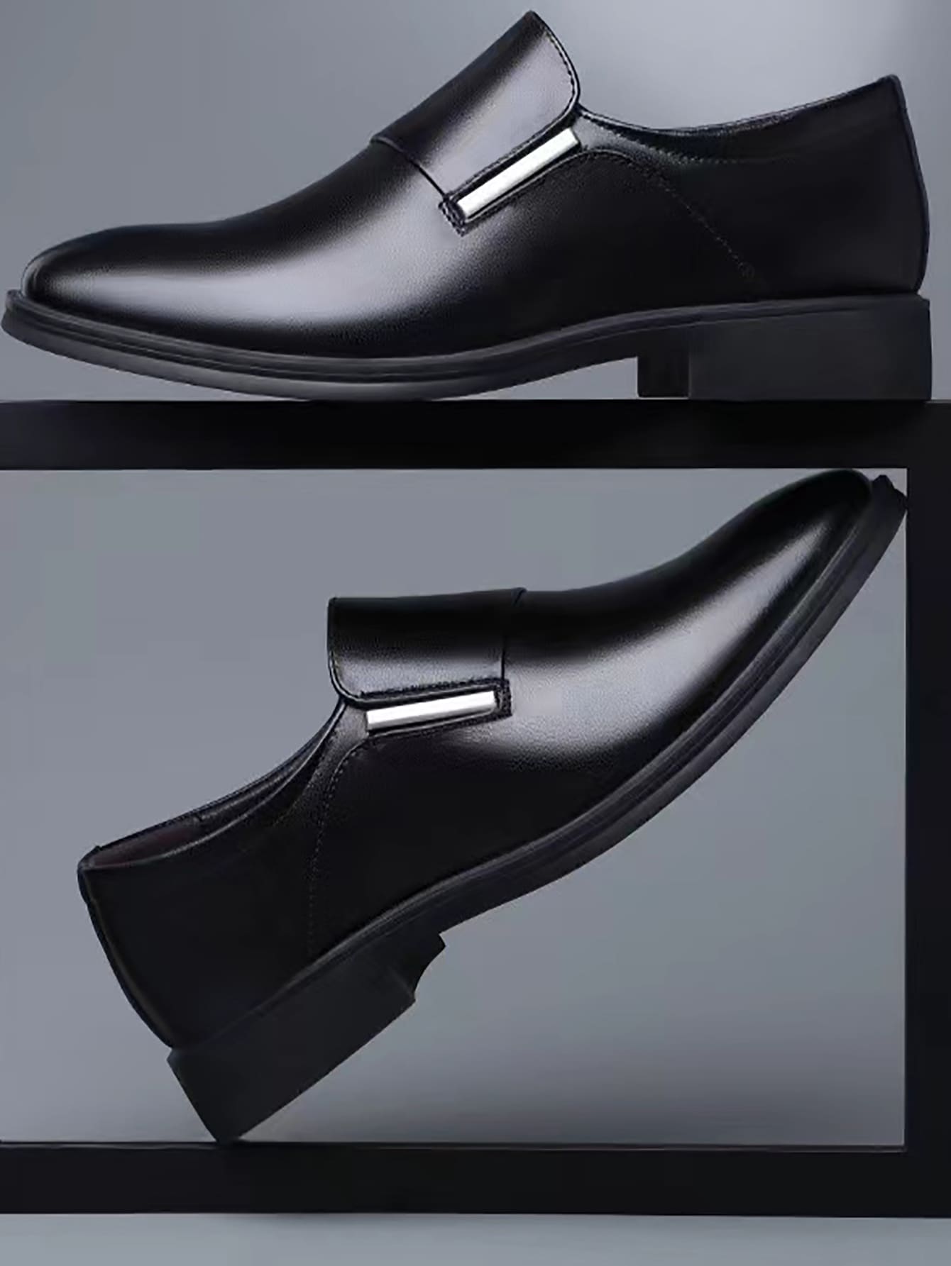 Men Metal Decor Dress Loafers - Black - View 1