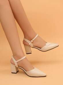 Giày sandal đế dày mũi nhọn có khóa cài dành cho nữ, giày công sở thời trang và thoải mái, hàng mới về mùa xuân hè, thanh lịch. - Màu be - Xem 2