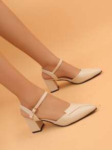 Giày sandal đế dày mũi nhọn có khóa cài dành cho nữ, giày công sở thời trang và thoải mái, hàng mới về mùa xuân hè, thanh lịch. - Màu be - Xem 3