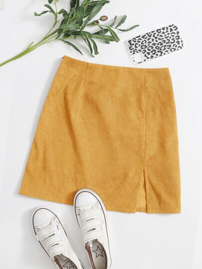 SHEIN EZwear Split Hem Corduroy Skirt
