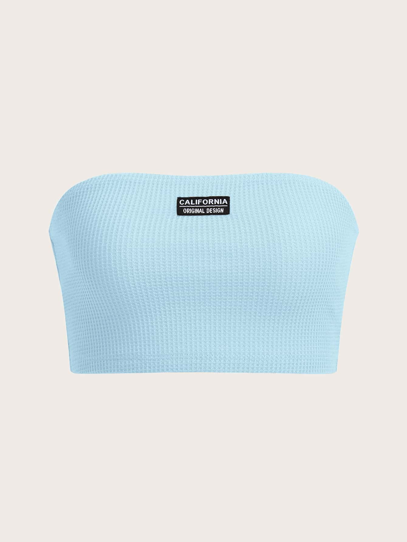 SHEIN EZwear 字母補丁細節抹胸上衣 - 淺藍色 - 查看 1