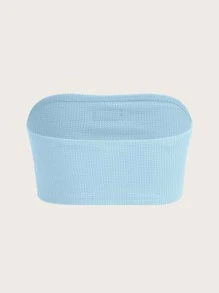 SHEIN EZwear 字母補丁細節抹胸上衣 - 淺藍色 - 查看 2