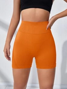 Easithlete 宽腰带运动短裤女士运动短裤、健身短裤、骑行短裤 - 橘色 - 查看 5