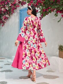 Al Najma Floral Print Hooded Dress - Multicolor - View 2