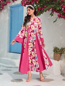 Al Najma Floral Print Hooded Dress - Multicolor - View 3