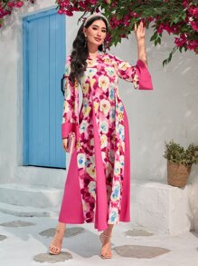 Al Najma Floral Print Hooded Dress - Multicolor - View 5