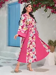 Al Najma Floral Print Hooded Dress - Multicolor - View 6