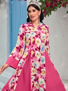 Al Najma Floral Print Hooded Dress - Multicolor - View 7