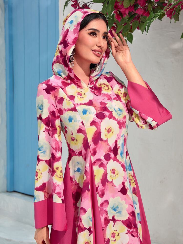 Floral Print Hooded Dress