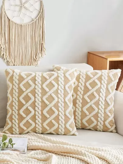 1入組無填充物幾何圖形靠墊套現代布藝裝飾方形靠墊套適用於床沙發