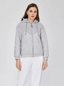 ZIAI Áo khoác đệm có dây rút có dây rút thả vai - Màu Xám nhạt - Xem 1