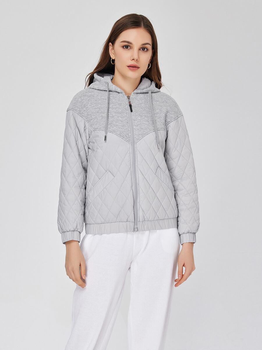 ZIAI Áo khoác đệm có dây rút có dây rút thả vai - Màu Xám nhạt - Xem 1