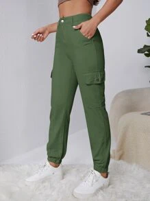 Flap Pocket Side Cargo Jeans - Army Green - View 4