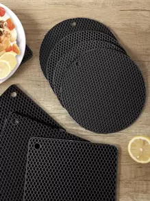 2 pièces/set en silicone Gant isolé & minimaliste noir résistant à la chaleur Gant manique & Tampon Ensemble pour barbecue