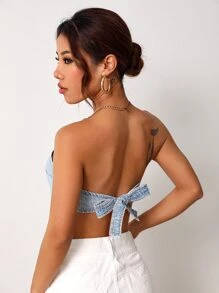SHEIN EZwear Hanky Hem Denim Tube Top - Light Wash - View 2