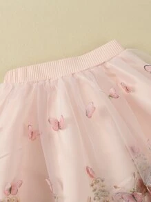 小女童泡泡袖T恤和蝴蝶貼花半身裙 - 淺粉色 - 查看 6