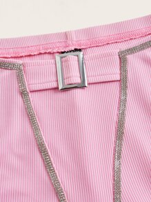 SHEIN ICON Buckle Belted Stacked Trousers - Pink - View 5