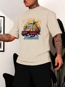 NITAGUT Tops Nam Nhiệt đới Slogan Giải trí - Màu be - Xem 1