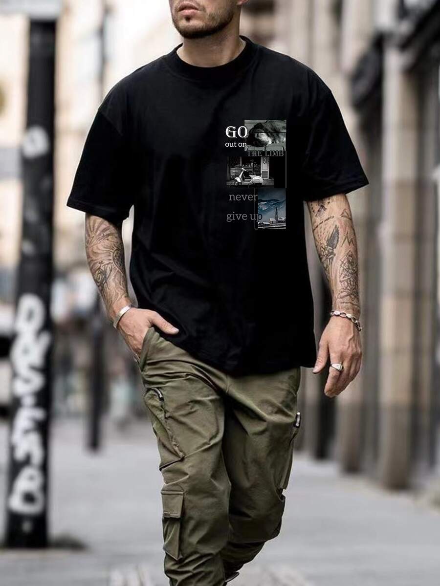 NITAGUT Tops Nam Thú vật Slogan Đường phố - màu đen - Xem 1