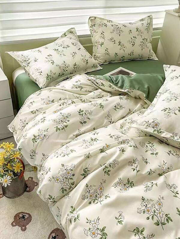 3pcs/set Flower Print Duvet Cover Set Without Filler, Boho Duvet Cover