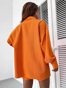 Chiquease 素色吊帶背心和短褲和落肩袖襯衫 - 橘色 - 查看 2