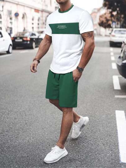 Guys Letter Graphic Two Tone Tee & Shorts