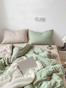 3pcs Soft Bedding Set With Duvet Cover And 2 Pillow Shams, No Filling, Machine Washable, For Dormitory/Bedroom - Green - View 2