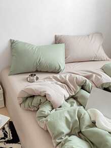 3pcs Soft Bedding Set With Duvet Cover And 2 Pillow Shams, No Filling, Machine Washable, For Dormitory/Bedroom - Green - View 3