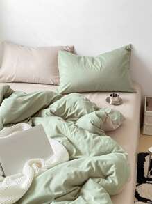 3pcs Soft Bedding Set With Duvet Cover And 2 Pillow Shams, No Filling, Machine Washable, For Dormitory/Bedroom - Green - View 4
