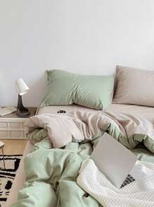 3pcs Soft Bedding Set With Duvet Cover And 2 Pillow Shams, No Filling, Machine Washable, For Dormitory/Bedroom - Green - View 5