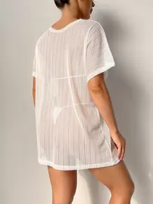 Swim Vcay Summer Beach Plain Sheer Cover Up - White - View 2
