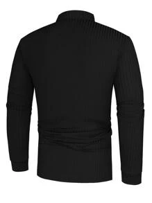 Manfinity Homme Men Solid Ribbed Knit Casual Work Long Sleeve Polo Shirt, Boyfriend Gift