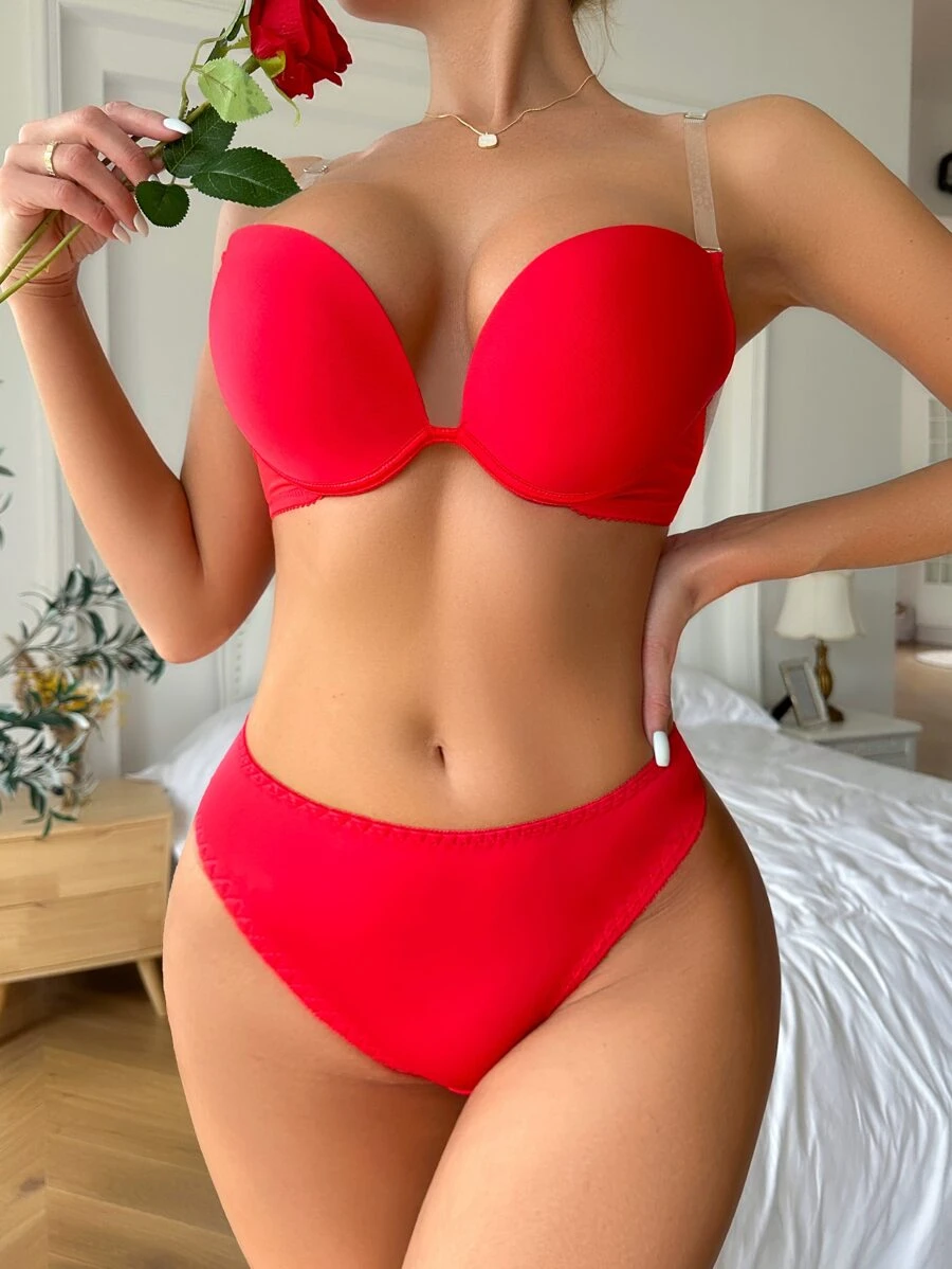 Set de lencería con aro con tira transparente - Rojo - Ver 1