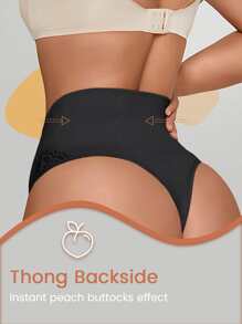 1Pc Women's Lace Tummy Control Shapewear Thong Panties For Women - Seamless Body Shaper Underwear With Mid Waist Control And Breathablet - Black - View 2