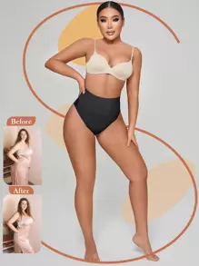 1Pc Women's Lace Tummy Control Shapewear Thong Panties For Women - Seamless Body Shaper Underwear With Mid Waist Control And Breathablet - Black - View 3