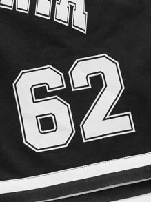 ROMWE MEN Prep 男士字母圖案腰部抽繩短褲 - 黑色 - 查看 4