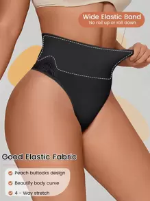 1Pc Women's Lace Tummy Control Shapewear Thong Panties For Women - Seamless Body Shaper Underwear With Mid Waist Control And Breathablet - Black - View 6