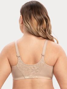 Plus Unlined Floral Lace Underwire Front Closure Bra - Apricot - View 2