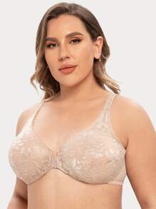 Plus Unlined Floral Lace Underwire Front Closure Bra - Apricot - View 4