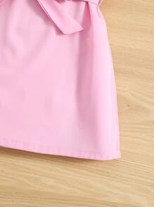 Toddler Girls Contrast Lace Flutter Sleeve Dress - Pink - View 6