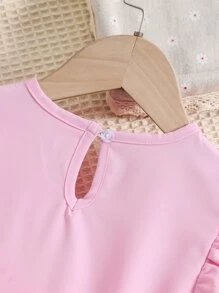 Toddler Girls Contrast Lace Flutter Sleeve Dress - Pink - View 7