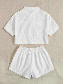 SHEIN EZwear 落肩袖襯衫和短褲不附帶短款抹胸上衣