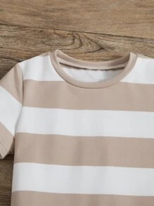 SHEIN Toddler Boys Striped Tee & Drawstring Waist Shorts - Multicolor - View 4