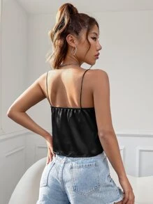 Muchica 前扭結緞面吊帶上衣 - 黑色 - 查看 2