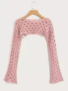 Sweetness Hollow Out Crop Sweater - Pink - View 2