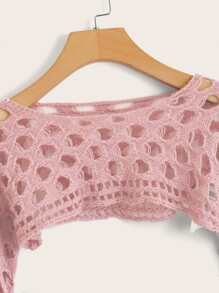 Sweetness Hollow Out Crop Sweater - Pink - View 3