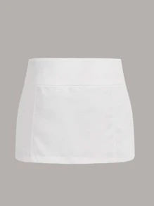 SHEIN ICON Váy nữ Thắt lưng Thùa khuyết màu trơn Giải trí - trắng - Xem 3