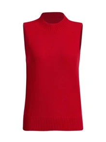 DAZY 1pc Solid Mock Neck Sweater Vest Without Blouse - Red - View 1