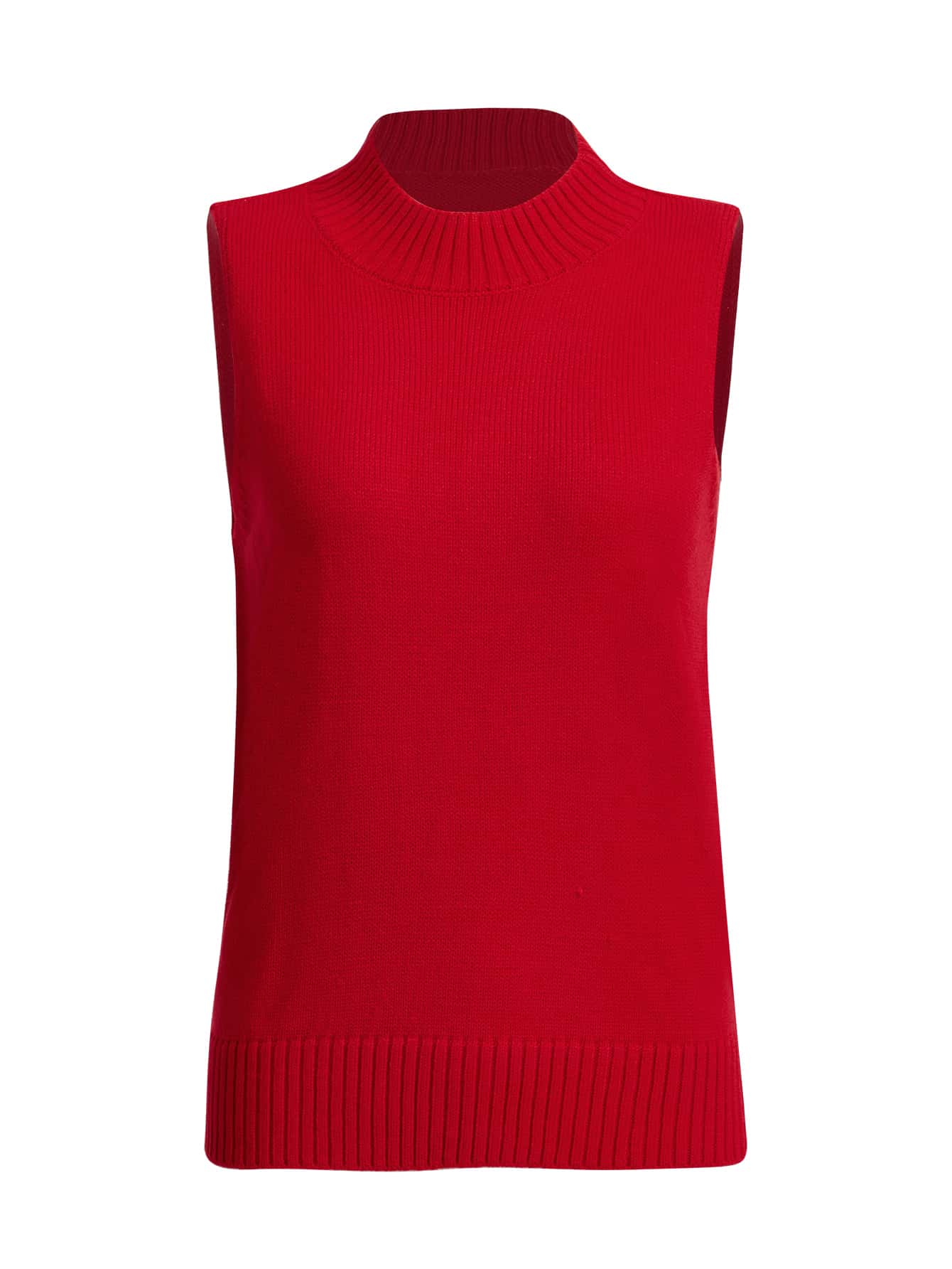 DAZY 1pc Solid Mock Neck Sweater Vest Without Blouse - Red - View 1