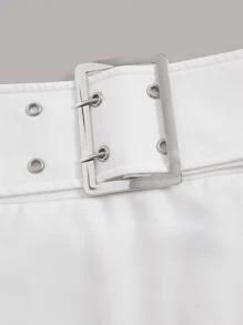 SHEIN ICON Váy nữ Thắt lưng Thùa khuyết màu trơn Giải trí - trắng - Xem 4